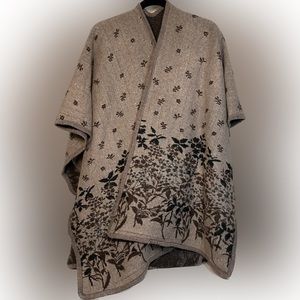 Warm grey floral patterned poncho/shawl